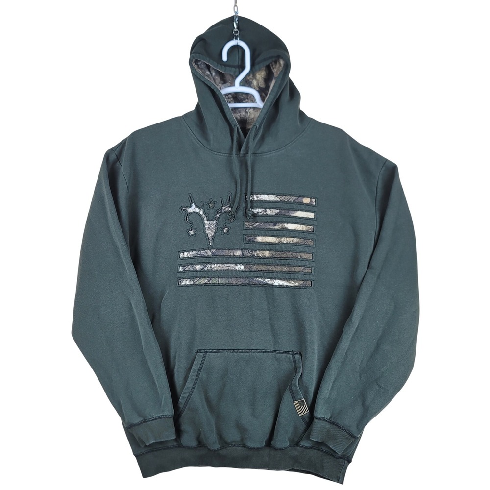 Jedco Hoodie Mens 2X-Large Green Camo Flag Antler Graphic Pullover Sweatshirt